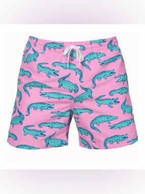 Chubbies -Pink Swim Trunks with Green Alligator Print - Size: XL